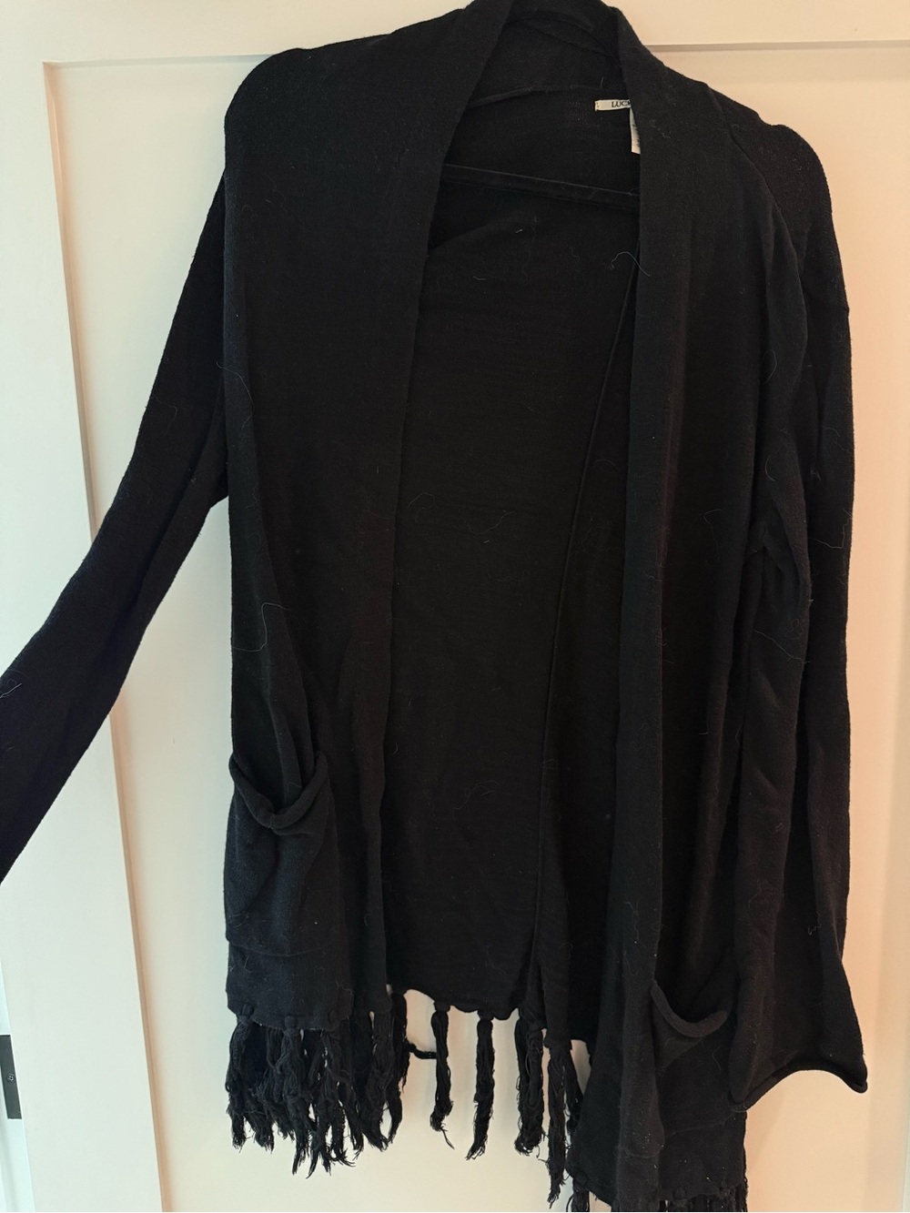 Lucky Brand Black Fringe Open-Front Cardigan